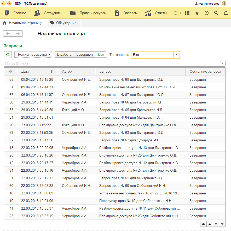 СПИСОК ЗАПРОСОВ